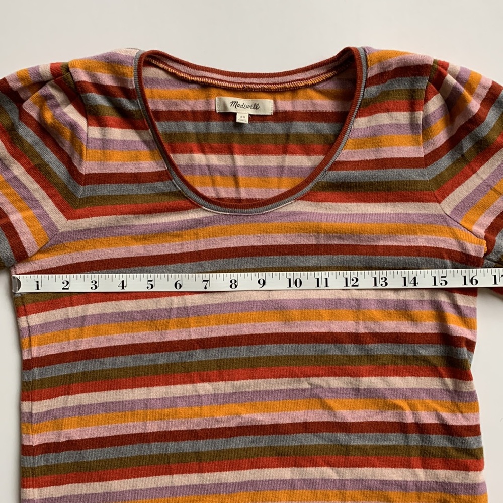 MADEWELL Striped Puff Sleeve Striped Scoopneck Sweater Top XS - Picture 6 of 12
